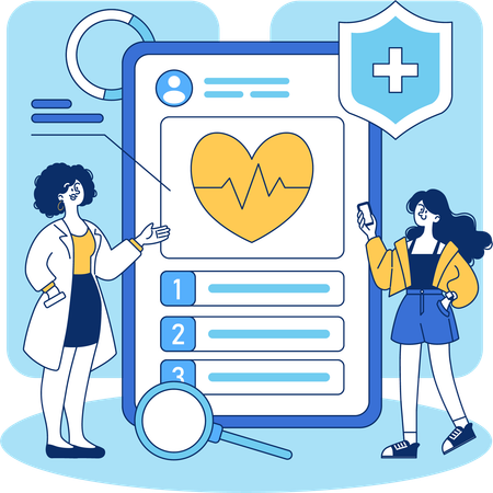 Doctor checking heart report using app  Illustration