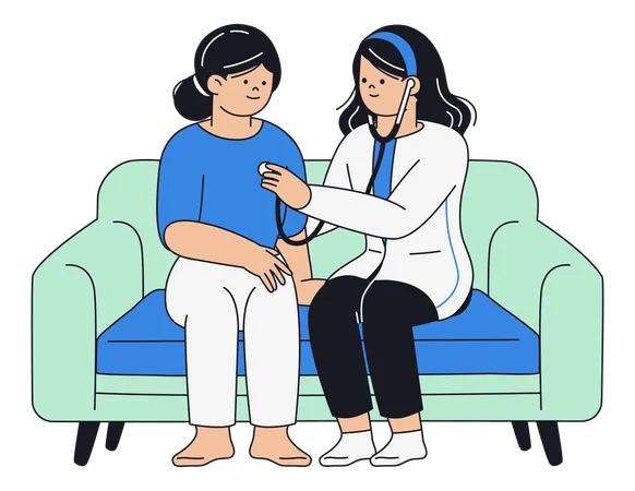 Doctor Checking Heartbeat Elderly at Home  Illustration