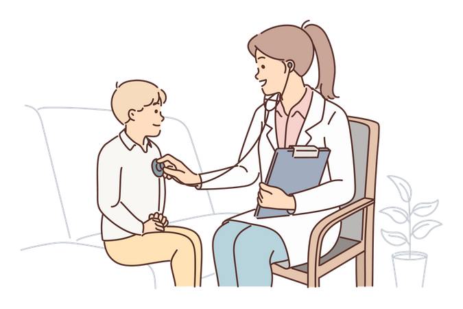 Doctor checking heartbeat of kid  Illustration