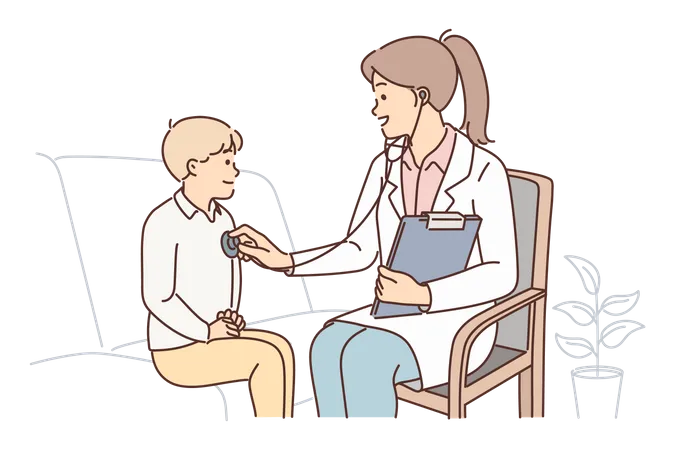 Doctor checking heartbeat of kid  Illustration