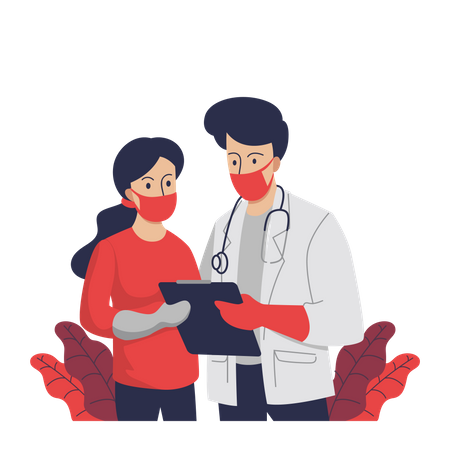 Doctor Checking on Patient Diagnose Illustration