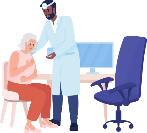 Lady Feeling Bad At Doctor Appointment Semi Flat Color Vector Characters Editable Figures Full Body People On White Clinic Simple Cartoon Style Illustration For Web Graphic Design And Animation Illustration