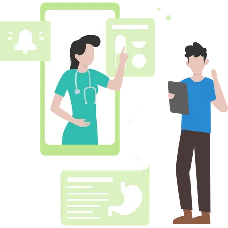 Doctor checking patient by video call Illustration