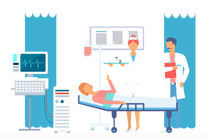 Doctor checking patient condition after surgery Illustration