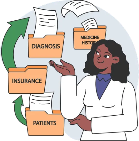 Doctor checking patient file records  Illustration