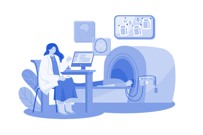 Doctor Checking Patient Health Using MRI Machine  Illustration