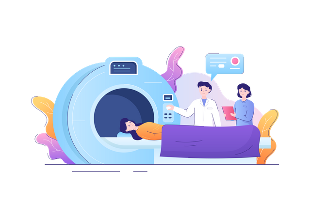 Doctor checking patient health using MRI machine Illustration