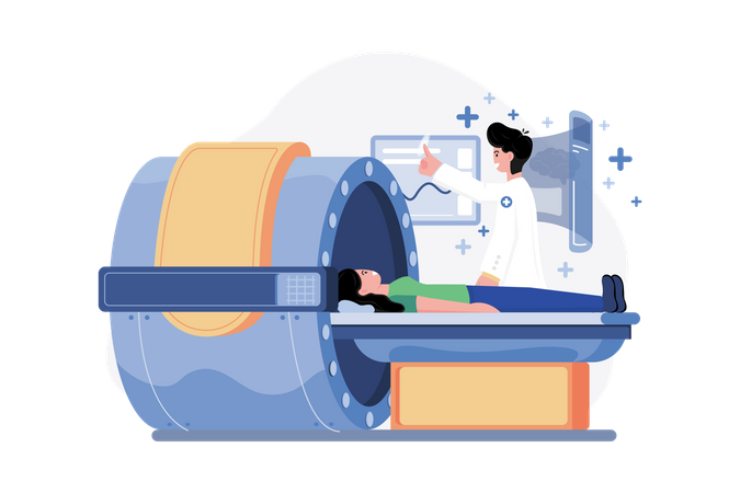 Doctor checking patient health using MRI machine  Illustration
