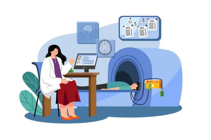 Doctor checking patient health using MRI machine  Illustration