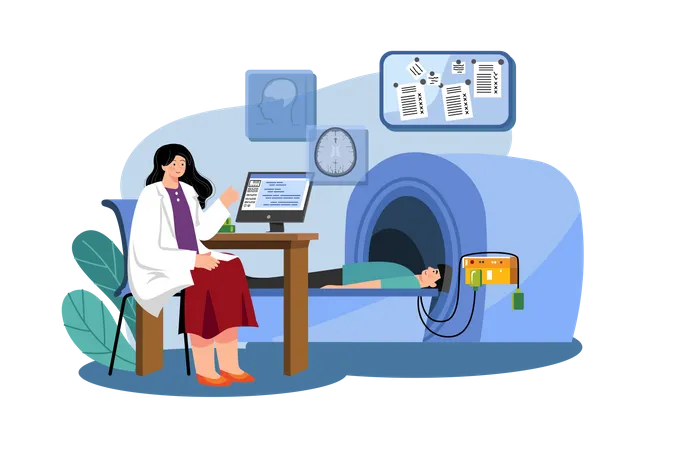 Doctor checking patient health using MRI machine  Illustration