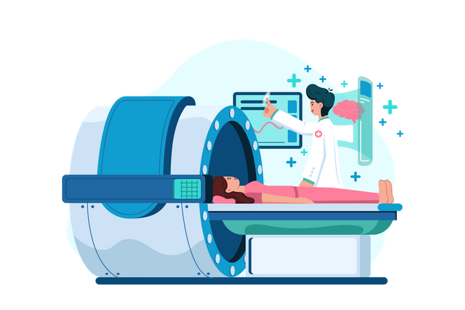 Doctor checking patient health using MRI machine  Illustration