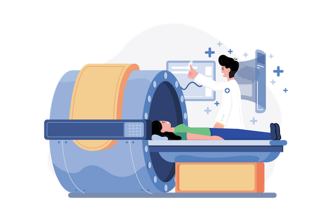 Doctor checking patient health using MRI machine  Illustration