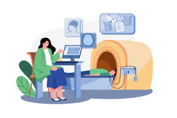 Doctor checking patient health using MRI machine  Illustration