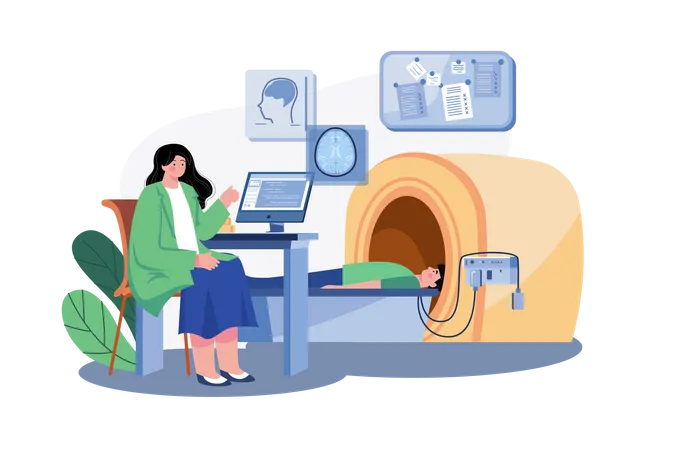 Doctor checking patient health using MRI machine  Illustration