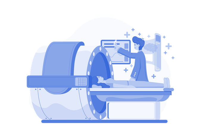 Doctor Checking Patient Health Using MRI Machine  Illustration