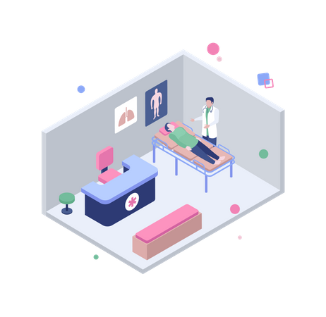 Doctor checking patient in clinic  イラスト