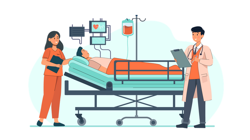 Doctor checking patient in private ward  Illustration