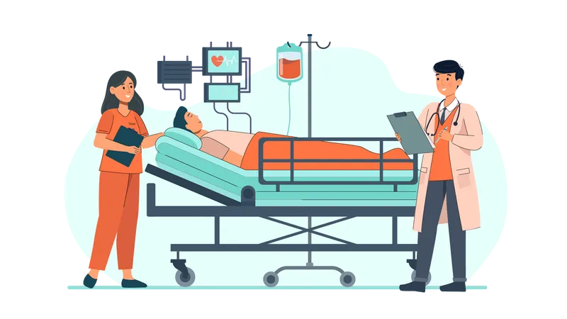Doctor checking patient in private ward  Illustration