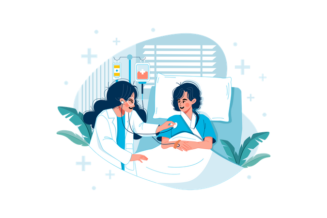 Doctor checking patient in the private ward Illustration