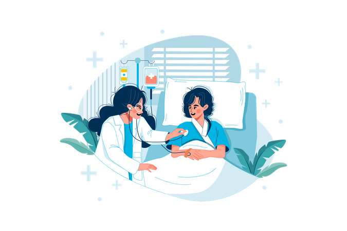 Doctor checking patient in the private ward  Illustration