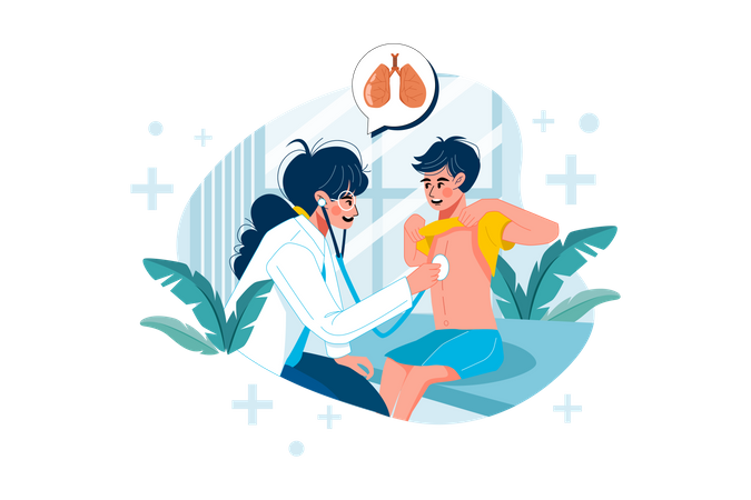 Doctor checking patient lungs Illustration