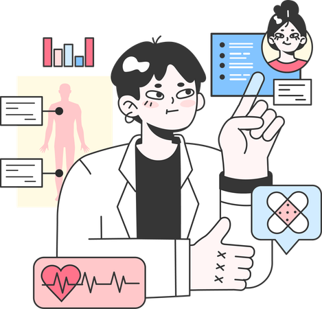 Doctor checking patient record  イラスト