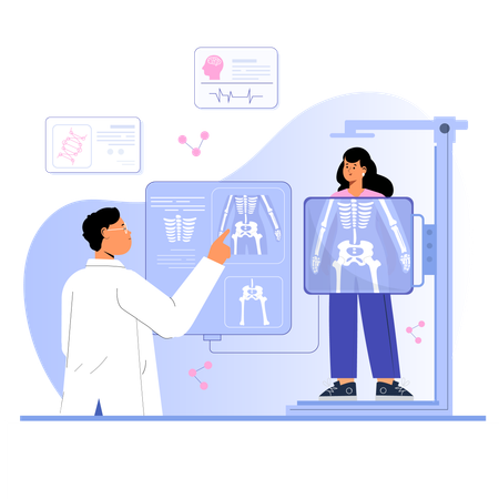 의사가 환자의 엑스레이 보고서를 확인하고 있습니다  일러스트레이션