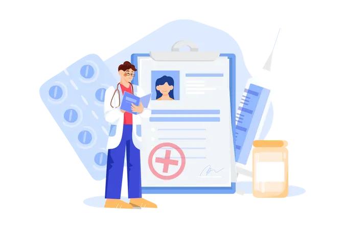 Doctor checking patient's report Illustration