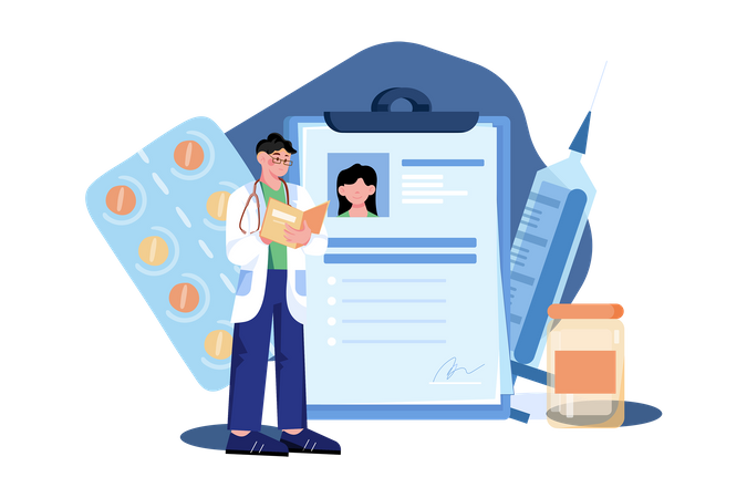 Doctor checking patient's report  Illustration