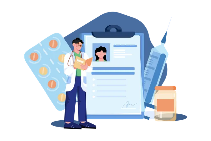 Doctor checking patient's report  Illustration