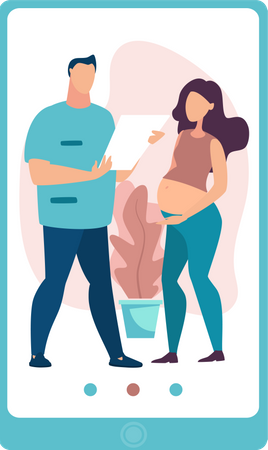 Doctor checking pregnant lady online Illustration