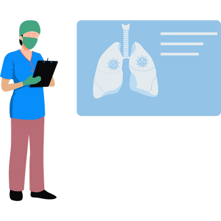 Doctor checking report of lung infection  Illustration