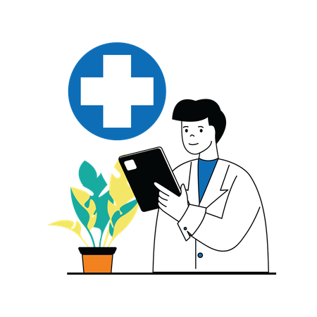 Doctor checking report online  Illustration