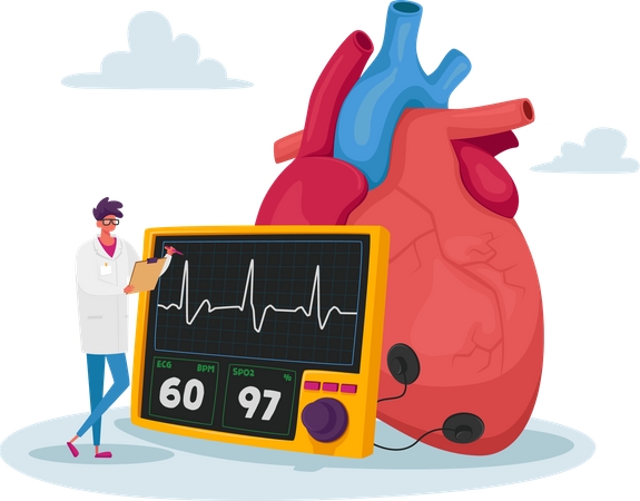 Doctor Checking to Heartrate monitor  Illustration