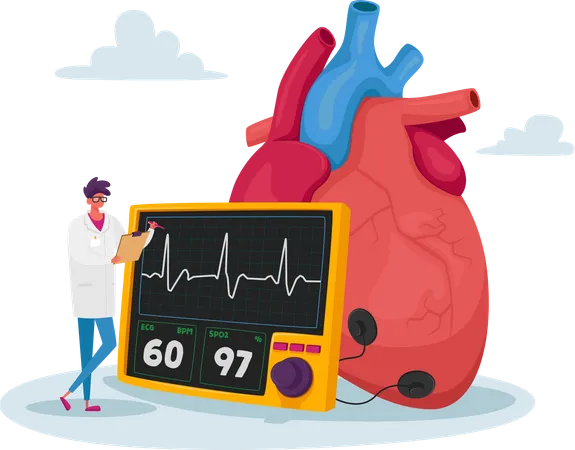 Doctor Checking to Heartrate monitor Illustration