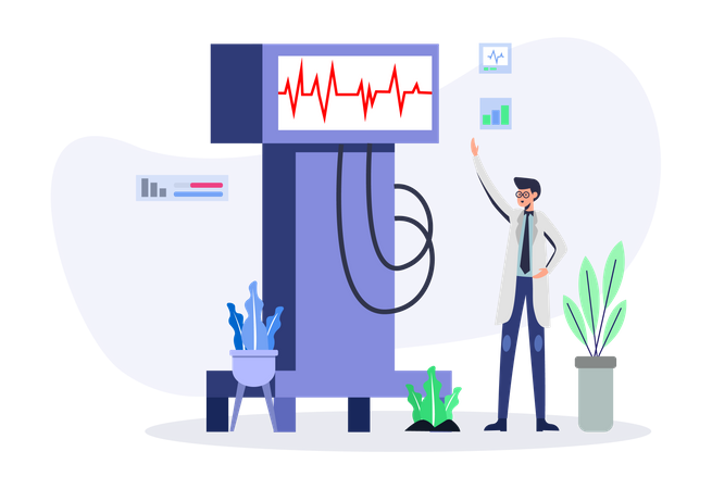 Doctor Checking to Heartrate Monitor Illustration
