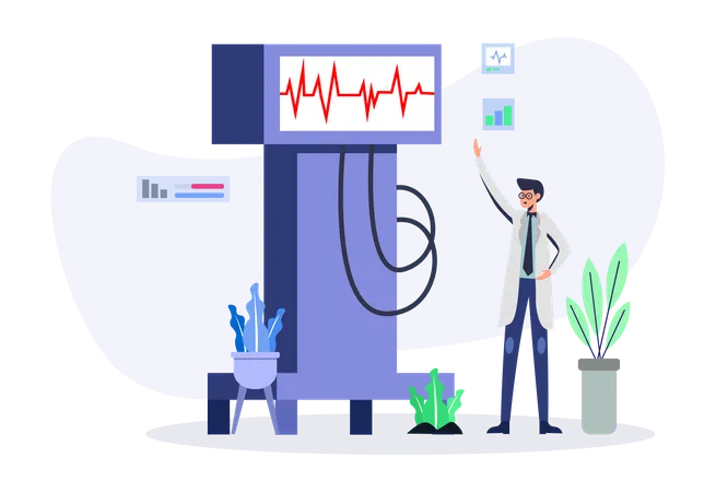 Doctor Checking to Heartrate Monitor  Illustration