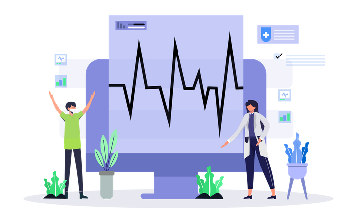 Doctor Checking to Heartrate Monitor Illustration