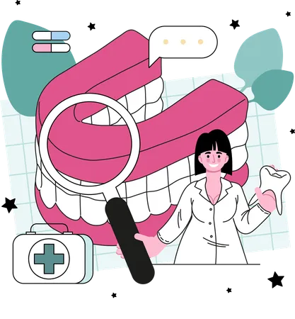 Doctor checking up human teeth using medical equipment  イラスト