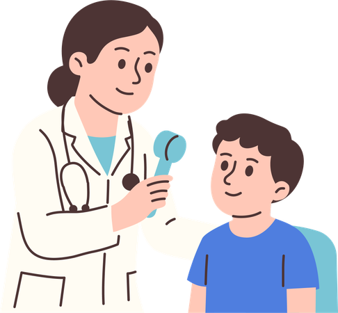 Doctor Checking up on Boy's Eyes  Illustration