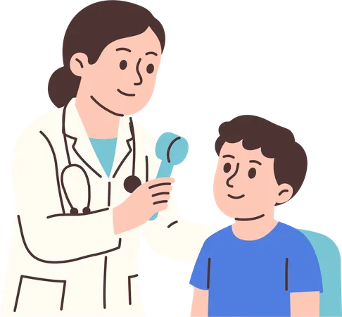 Doctor Checking up on Boy's Eyes  Illustration