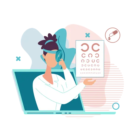 Doctor Checking Vision Online With Vision Chart Illustration