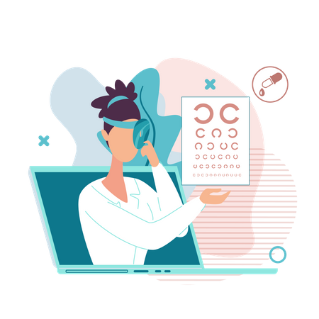 Doctor Checking Vision Online With Vision Chart  Illustration