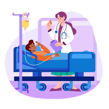 Doctor checking while patient resting on bed  Illustration