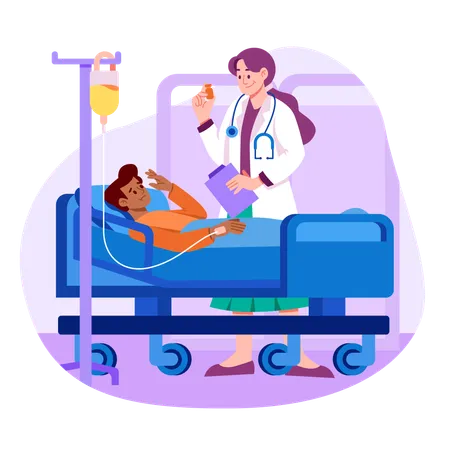 An Illustration Of Doctor Checking While Patient Resting On The Bed Illustration
