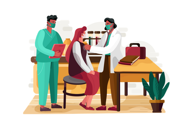 Doctor checking woman health Illustration