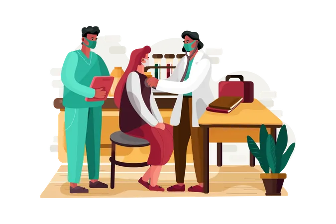 Doctor checking woman health Illustration