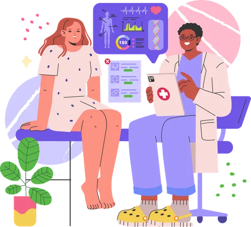 Doctor Checking Woman Report  Illustration