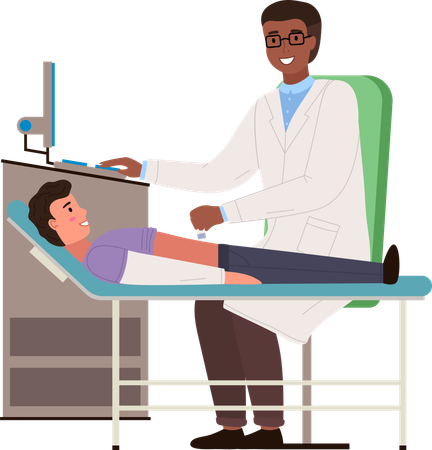 Doctor conducts an ultrasound of the patient's abdominal cavity  Illustration
