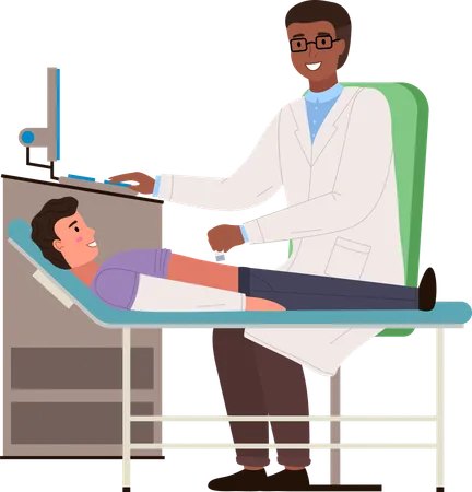 Doctor conducts an ultrasound of the patient's abdominal cavity  Illustration